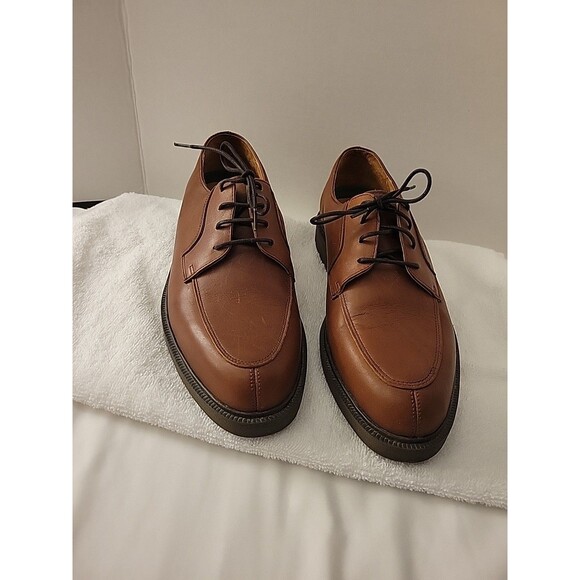 Barrington Mens 8 Shoes Brown Leather Split Toe Oxford Lace Up 8D Allen Edwards - Picture 2 of 16